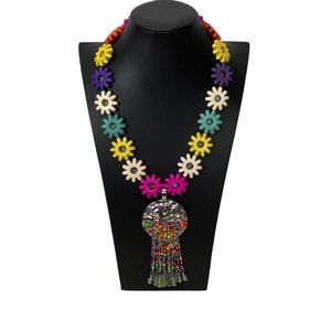 Women's Colorful Necklace Made out of Wooden Pinwheels